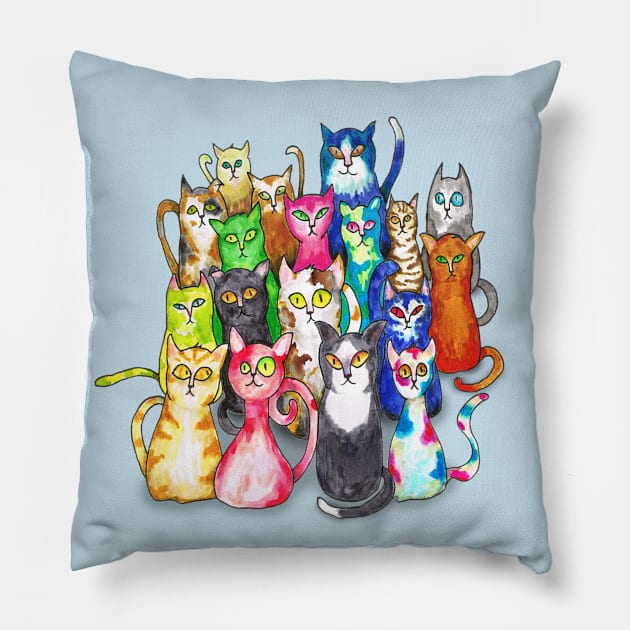 Gang of colorful cats Pillow by Bwiselizzy