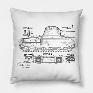 Military Tank Vintage Patent Hand Drawing Pillow