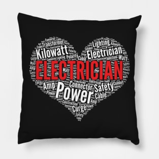 Electrician Heart Shape Word Cloud Funny Nerd Engineer graphic Pillow