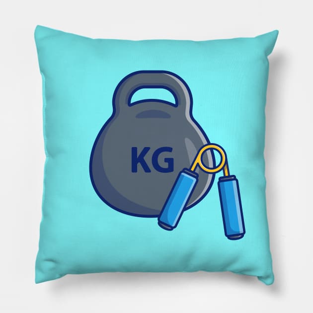 Dumbbell And Hand Training Cartoon Pillow by Catalyst Labs