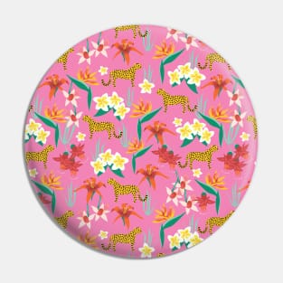 Exotic Flowers and Cheetahs Pink Pin