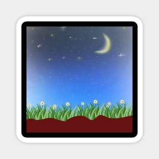 night sky t-shirt and beautiful flowers and grass Magnet