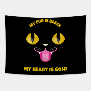 Black Cat Golden Heart Tapestry