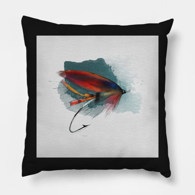 Salmon Fly No.3 Pillow by MikaelJenei