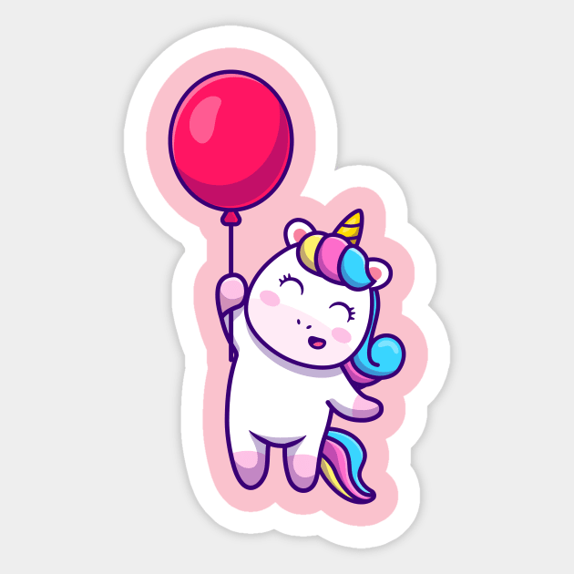 Cute Unicorn with Balloon - Cute Unicorn - Sticker