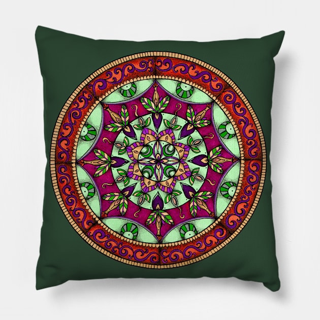 Leaf Garden Mandala Pillow by NicoleWhelan