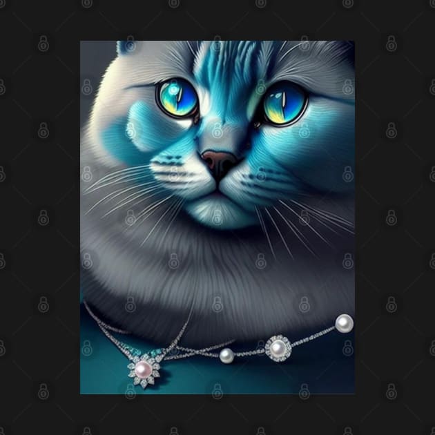 Blue British Cat With Pearls by Enchanted Reverie