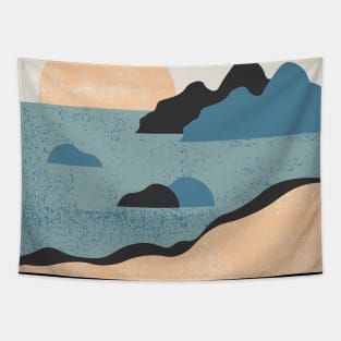 Minimalistic Art of Mountains And Beach Tapestry