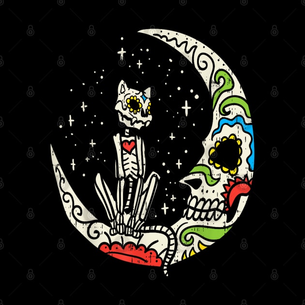 Sugar Skull Moon Cat Mexican Day of Dead Dia De Los Muertos by rhazi mode plagget