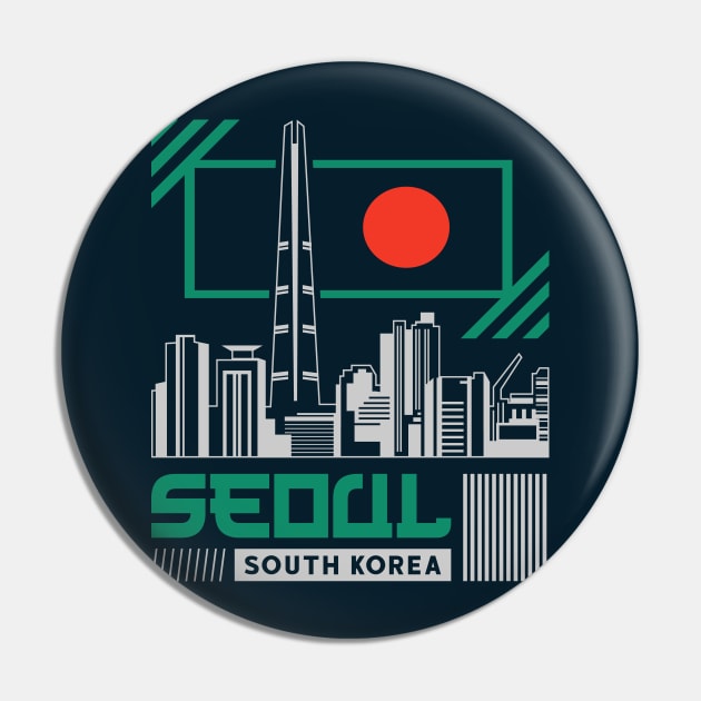 Retro Seoul South Korea City Skyline Vintage Korean Pin by Now Boarding