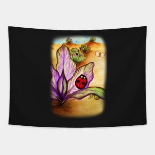 Ladybug on Purple Lettuce Tapestry