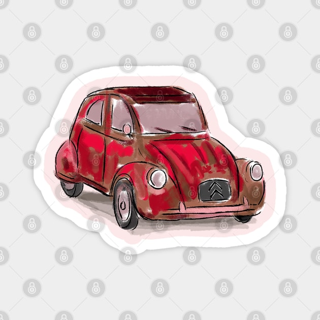 Classic Citroën Deux Chevaux 2CV Loose Sketch - Red Magnet by ibadishi