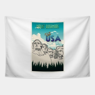 Mount Rushmore Retro Travel Poster Tapestry