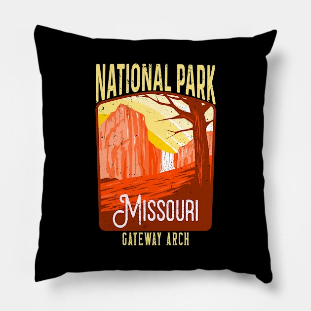 Vintage Gateway Arch National Park Missouri Pillow by Alien Bee Outdoors