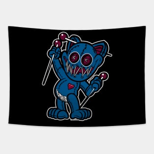 VooDoo Kitty Cat Doll Dark Blue and Burgundy Tapestry