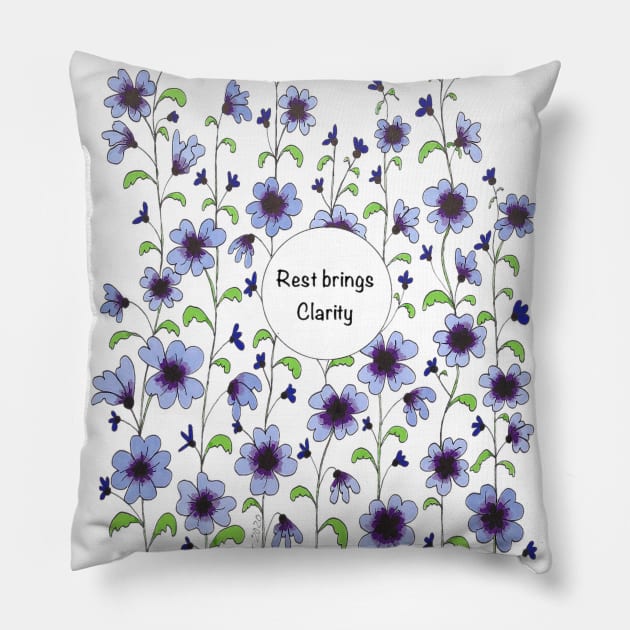 Rest  Brings Clarity Pillow by Laughing Cat Designs