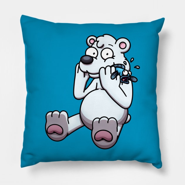 Cartoon Polar Bear Getting Caught Eating Fish Pillow by TheMaskedTooner