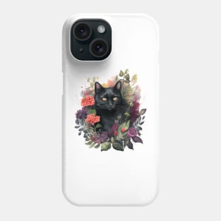 Black Cat Floral Phone Case