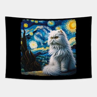 Persian Kitty Starry Night Inspired - Artistic Cat Tapestry