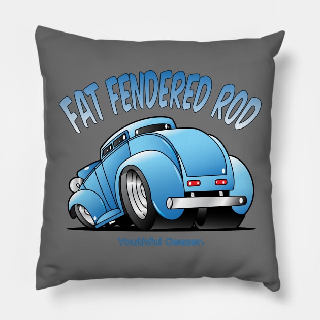 Fat Fendered Rod Cartoon Car Toon Pillow by YouthfulGeezer