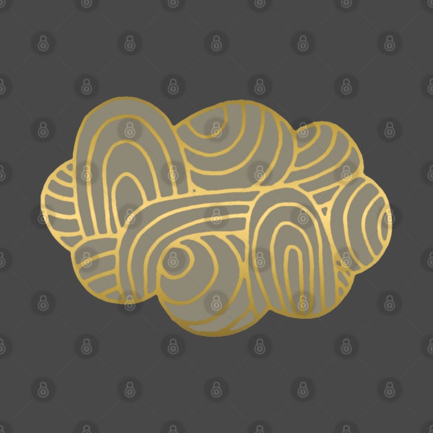 Cloud in Gold and Deep Silver –  Gold Cloud Line Drawing with Pewter Color Fill by VegShop