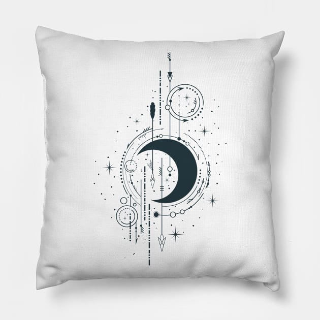 Hand Drawn Mystical Moon Pillow by Unestore