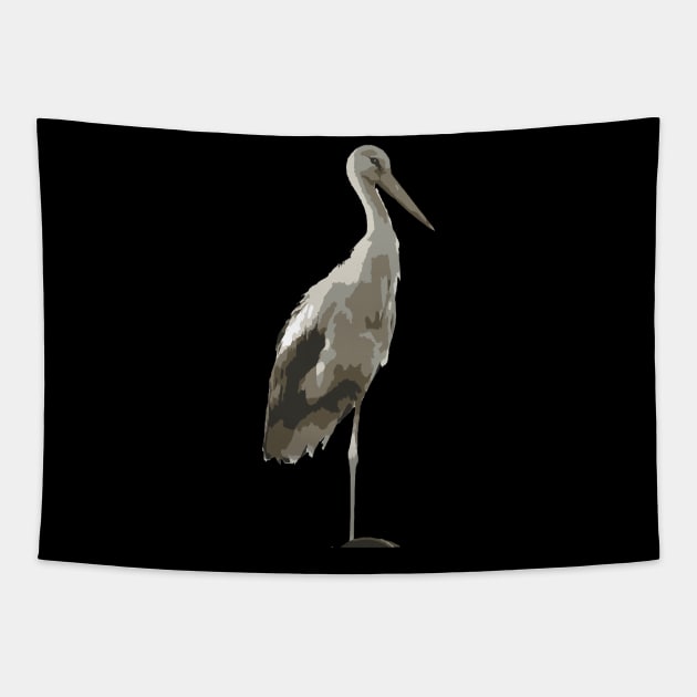 Side View Of A White Stork Isolated Tapestry by taiche