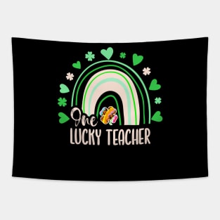 Leopard Tie Dye Rainbow Happy St Patricks Day One Lucky Teacher Shamrock Tapestry