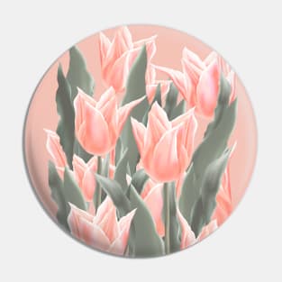 Stylish Peach Tulips Flowers Watercolor Illustration, coral pink color background Pin