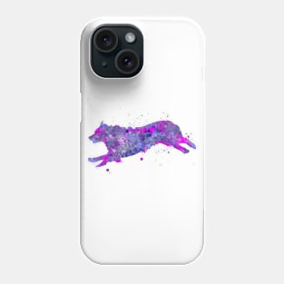 Running Australian Shepherd Dog Watercolor Painting Phone Case