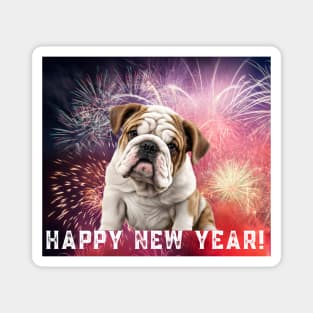 English Bulldog Puppy Happy New Year! Magnet
