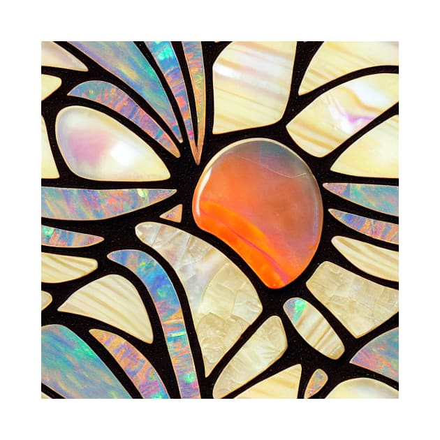 Mother of Pearl and Fire Opal Flower Mosaic Inlay by JediNeil