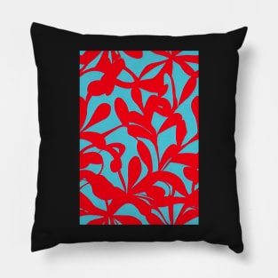 Beautiful Stylized Red Flowers on Blue Background, for all those who love nature #215 Pillow