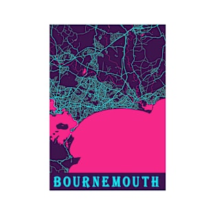 Bournemouth Neon City Map, Bournemouth Minimalist City Map Art Print T-Shirt