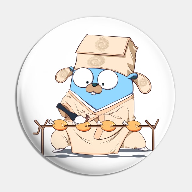 Golang Gopher Go Chicken Pin by clgtart