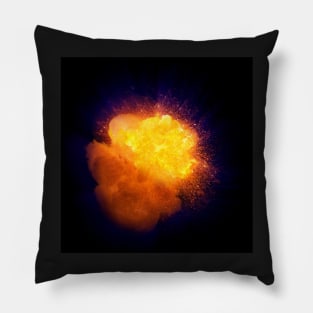 Realistic fiery explosion, orange color with blue gas shell Pillow