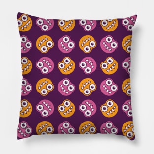 Cute monsters pattern in pink orange and purple Pillow