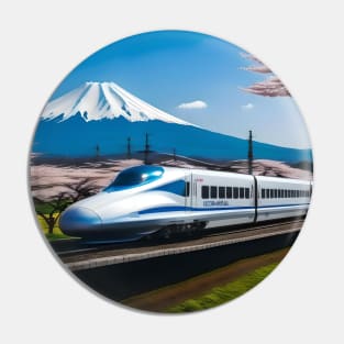 Shinkansen Bullet Train With Mt Fiji Digital Drawing Pin