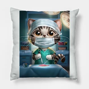 Cute cat surgeon in icu Pillow