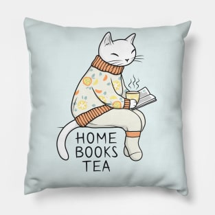 White Cat having a great time at home Pillow