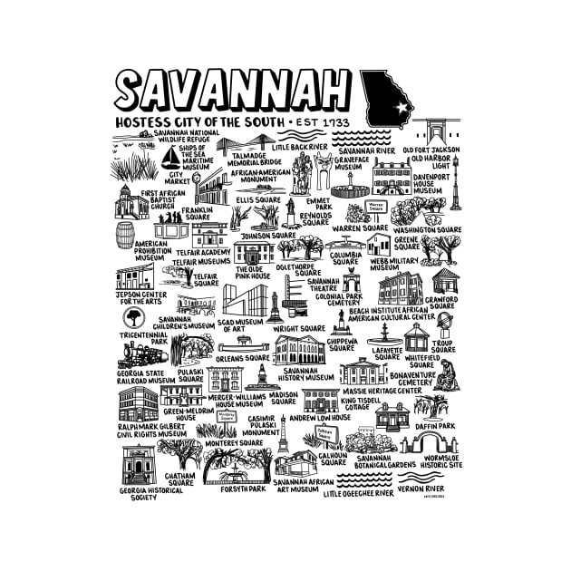 Savannah Georgia Map Art by fiberandgloss