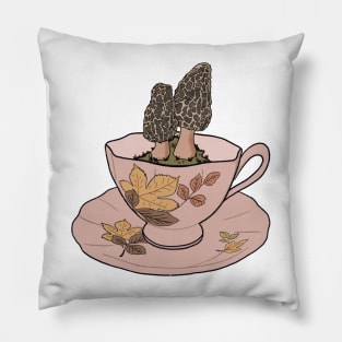 Autumn Cottagecore Morel Mushrooms Tea cup Pillow