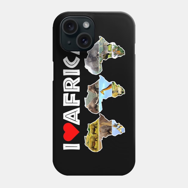 I Love Africa Wildlife Collage Map Trio Phone Case by PathblazerStudios