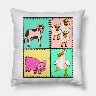 Old Macdonald had a farm patchwork quilt..and on that farm he had a dog, cow, duck, sheep Pillow