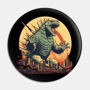 Retro Vintage Godzilla Monster FanArt Propaganda Poster Pin