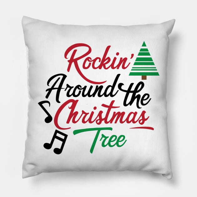 Rockin' around the christmas tree Pillow by Peach Lily Rainbow