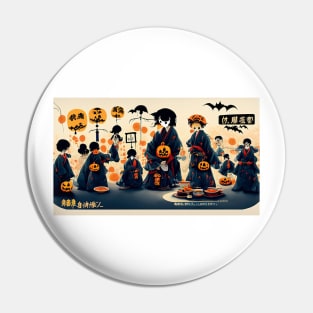 A Group of People in Kimonos Holding Pumpkins Pin