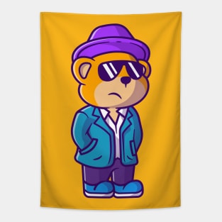 Cute Detective Bear Cartoon Vector Icon Illustration Tapestry