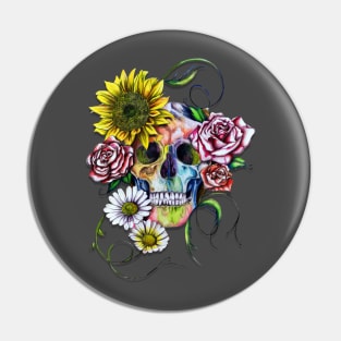 Skull With Flowers Pin