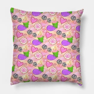 Eggplant Hearts Emote Tile Pillow